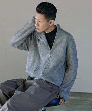 [피인오 X 디나쑈] 하이넥 레이어드 니트 집업 - 그레이