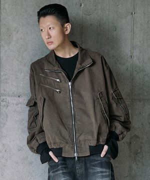 [피인오 X 디나쑈] 하이넥 플라이트 자켓 - 브라운