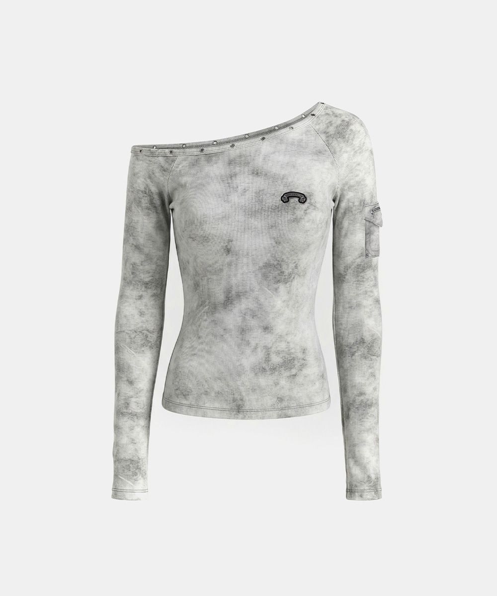 MUSINSA公式 | BADBLOOD Viper Cotton Rib Asymmetric Top - White