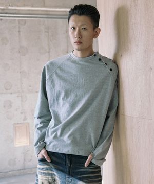 코튼 스냅 롱 슬리브 - 멜란지