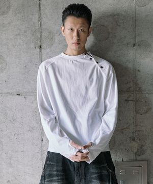 코튼 스냅 롱 슬리브 - 화이트