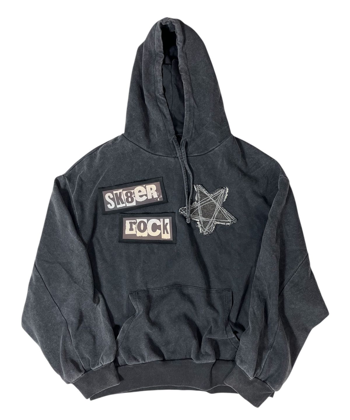 스케이터락(SK8ER ROCK) Rock Star Vintage Washing Hoodie ((washed black))