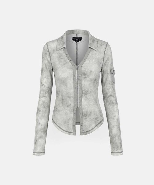 배드블러드(BADBLOOD) Viper Cotton Rib V-Neck Collared Zip-Up