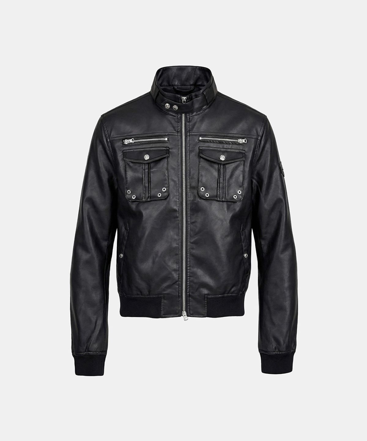 배드블러드(BADBLOOD) Daytona High-Neck Bomber Jacket - Black Leather