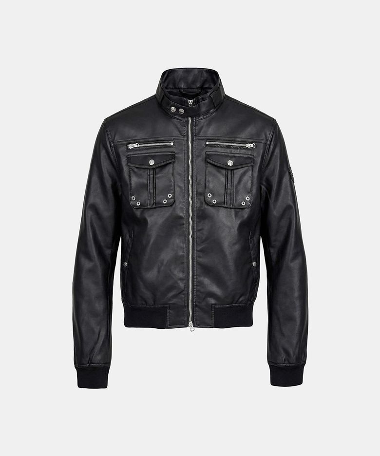 Daytona High-Neck Bomber Jacket - Black Leather