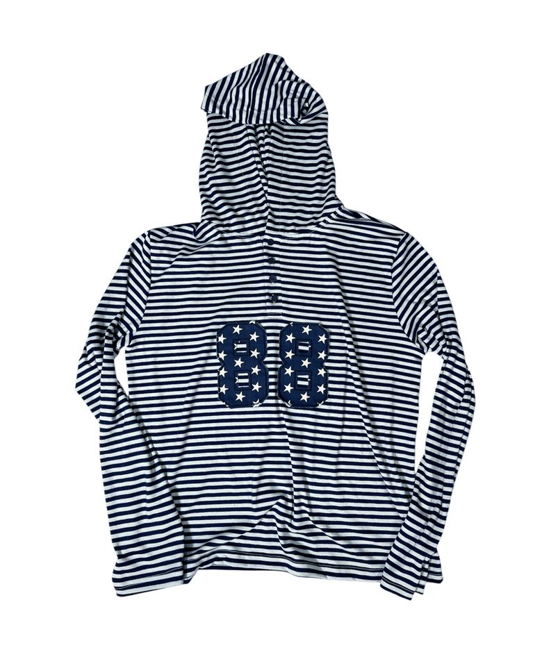 88 Stripe Henley Neck Hoodie ((white*navy))