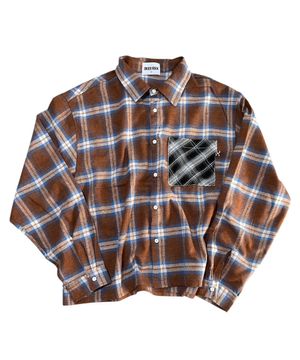 Mix Check Oversized Shirt ((brown))