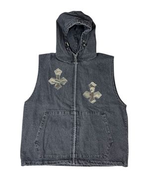 Cross Denim Hood Zip-Up ((black))