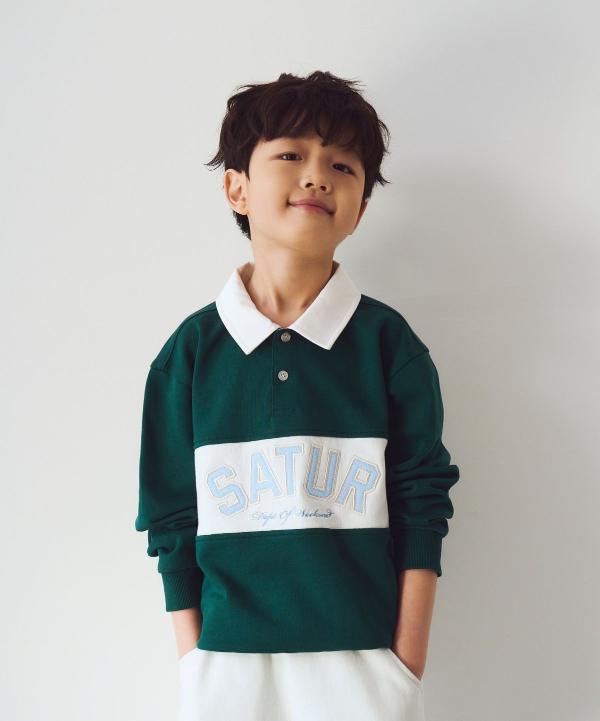세터 키즈(SATUR KIDS) (K) 컬러 블록 칼라 스웨트셔츠 딥 그린