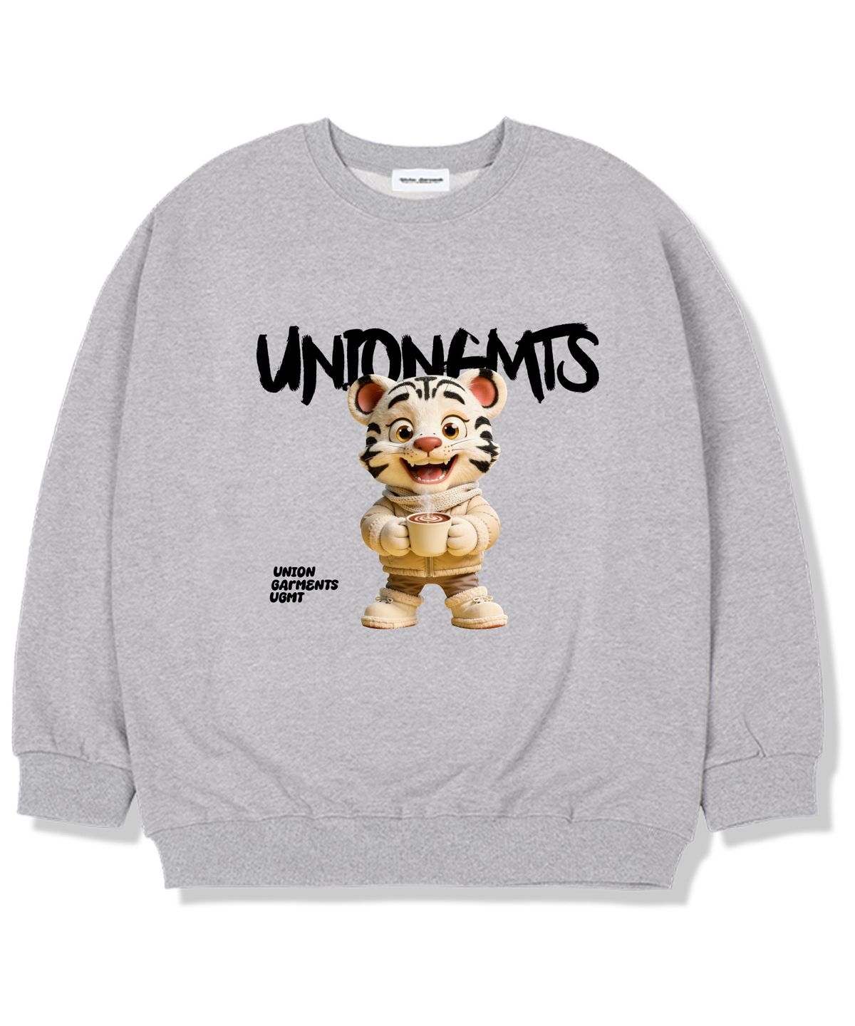 유니온가먼츠(UNION GARMENTS) 프랜디타이거 기모안감 오버핏 맨투맨 티셔츠 그레이