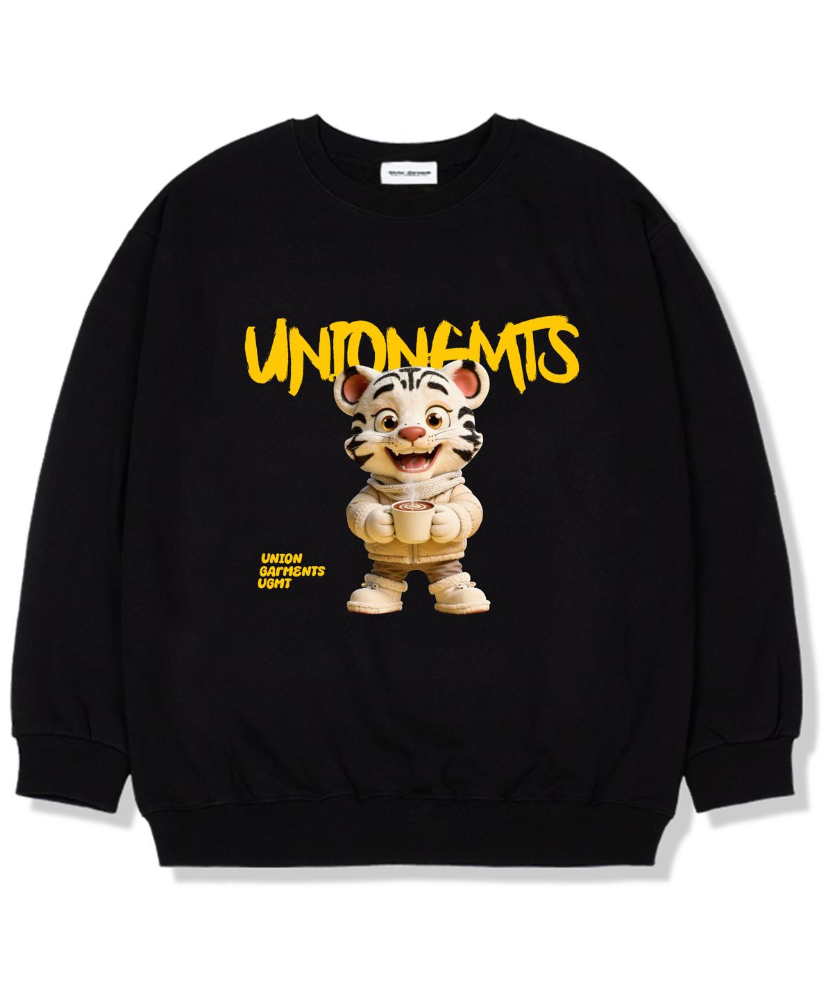 유니온가먼츠(UNION GARMENTS) 프랜디타이거 기모안감 오버핏 맨투맨 티셔츠 블랙