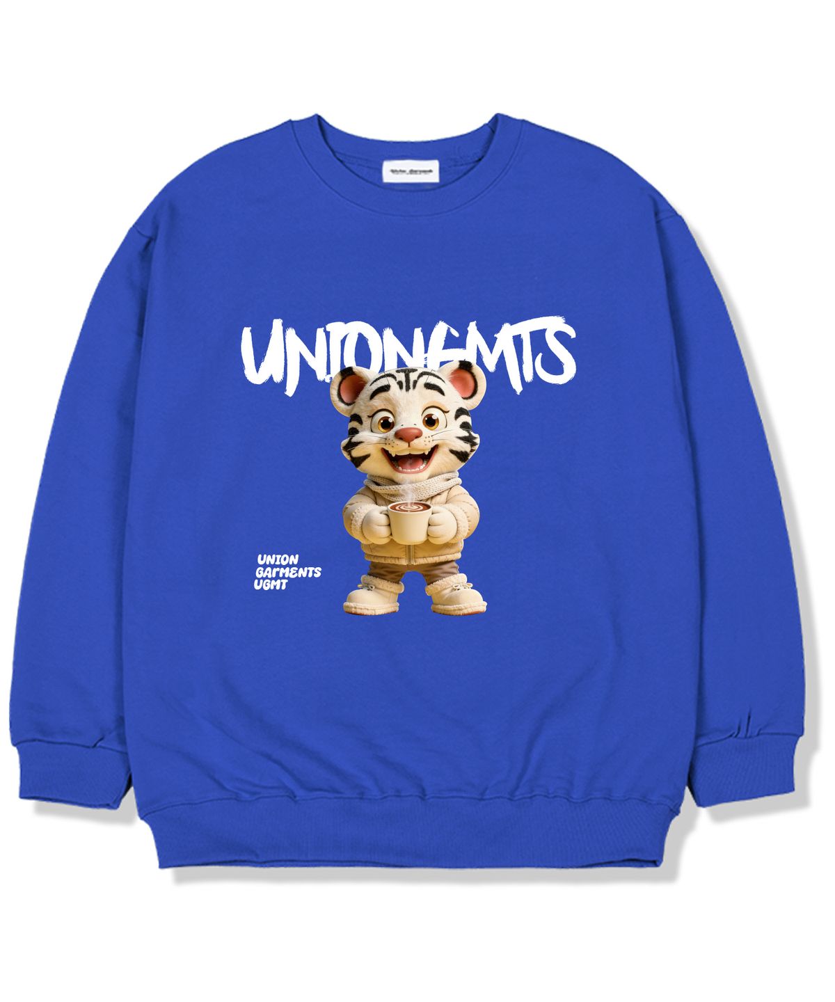 유니온가먼츠(UNION GARMENTS) 프랜디타이거 기모안감 오버핏 맨투맨 티셔츠 블루