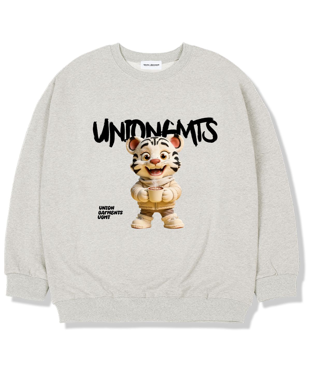 유니온가먼츠(UNION GARMENTS) 프랜디타이거 기모안감 오버핏 맨투맨 티셔츠 오트밀