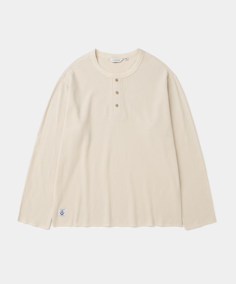waffle henley neck l/s t-shirt beige