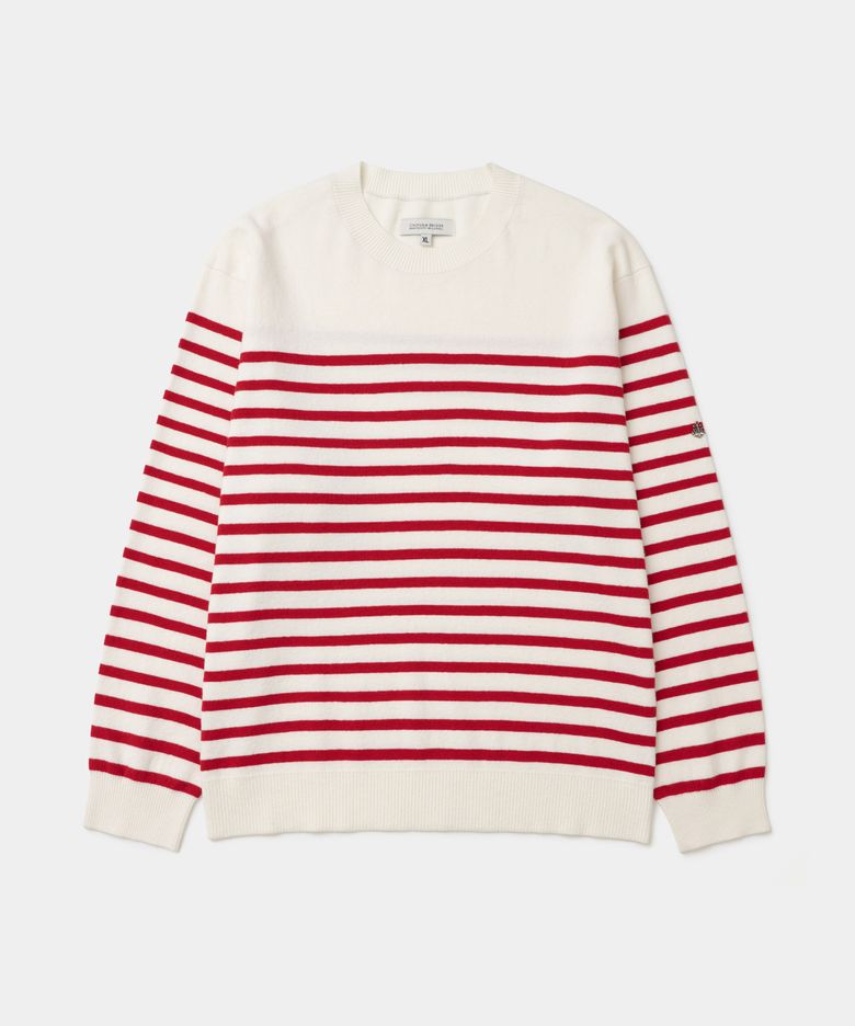 marine stripe crew neck knit red
