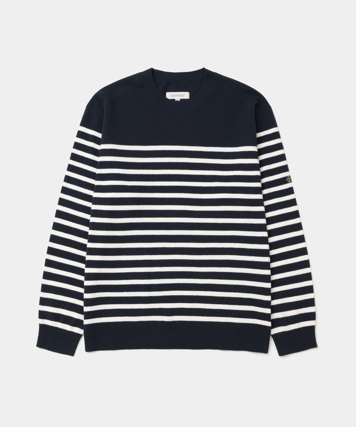 유니폼브릿지(UNIFORM BRIDGE) marine stripe crew neck knit navy