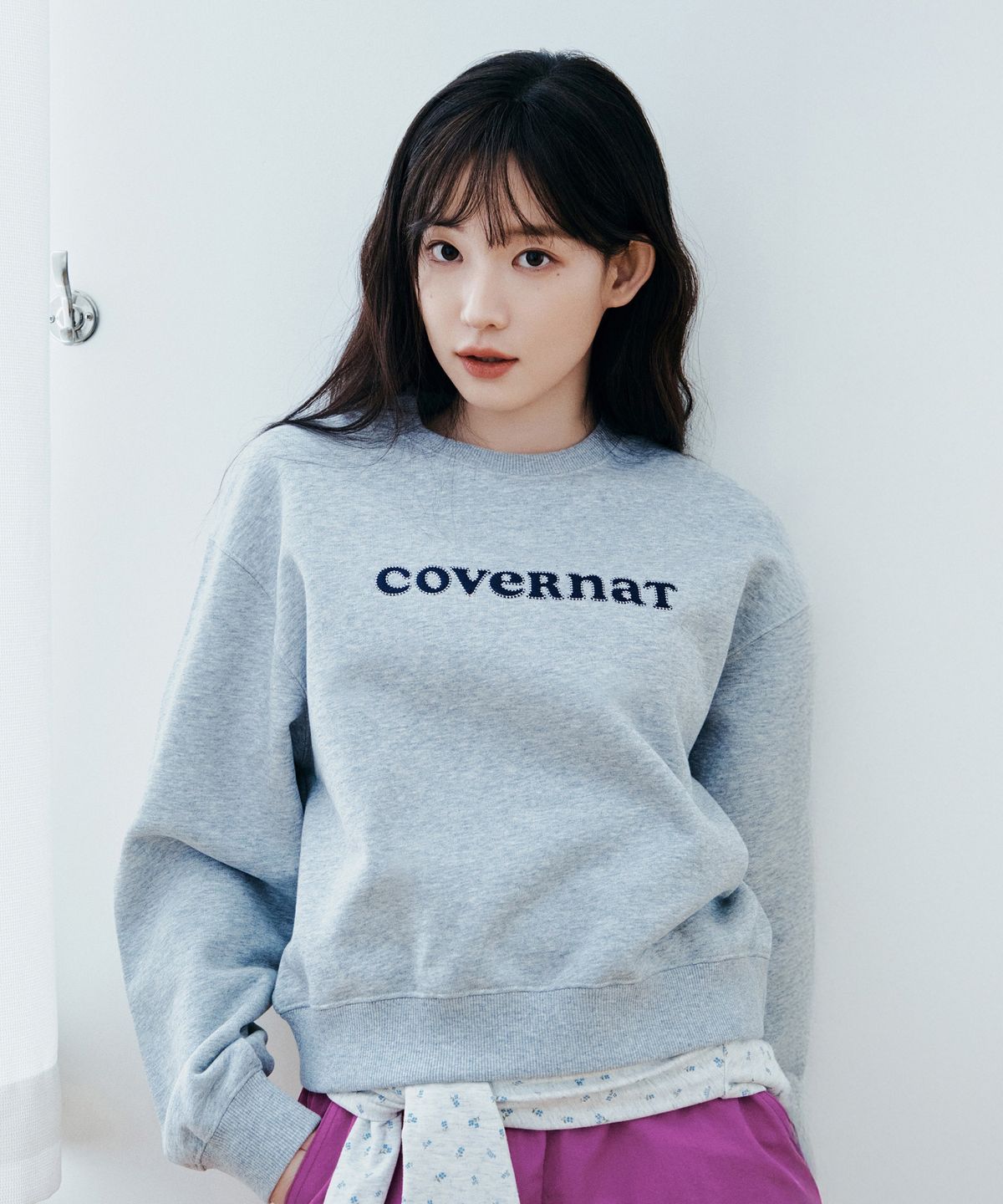 커버낫 우먼(COVERNAT WOMAN) 우먼 쿠퍼로고 맨투맨 멜란지 그레이
