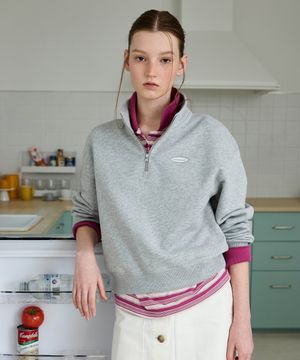 우먼 하프집업 맨투맨 멜란지 그레이