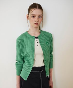 우먼 클로버하트 케이블 가디건 그린