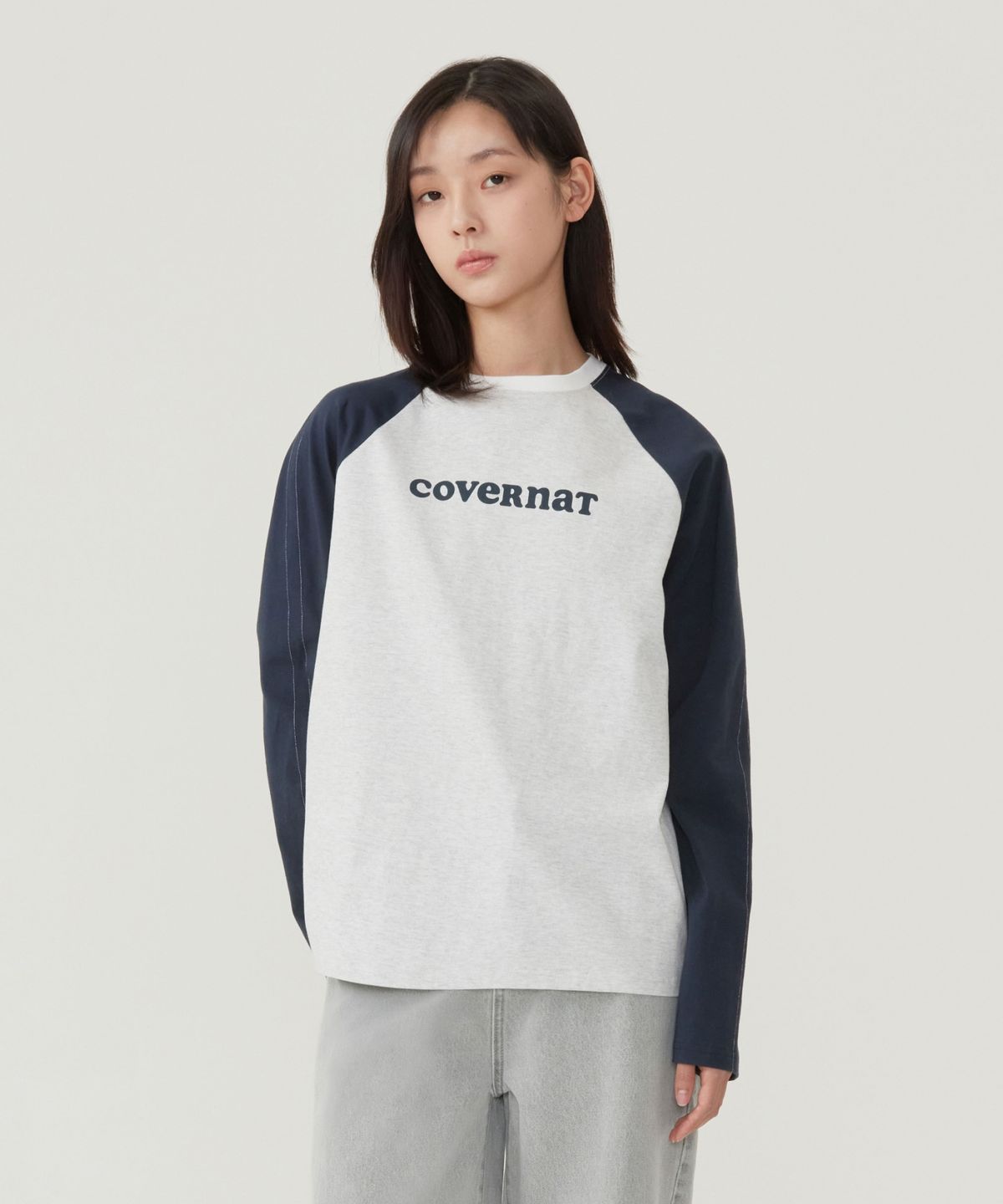 커버낫 우먼(COVERNAT WOMAN) 우먼 쿠퍼로고 래글런 롱슬리브 헤더 그레이
