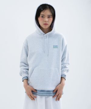 스몰 스퀘어 컬러 로고 후디-멜란지 그레이