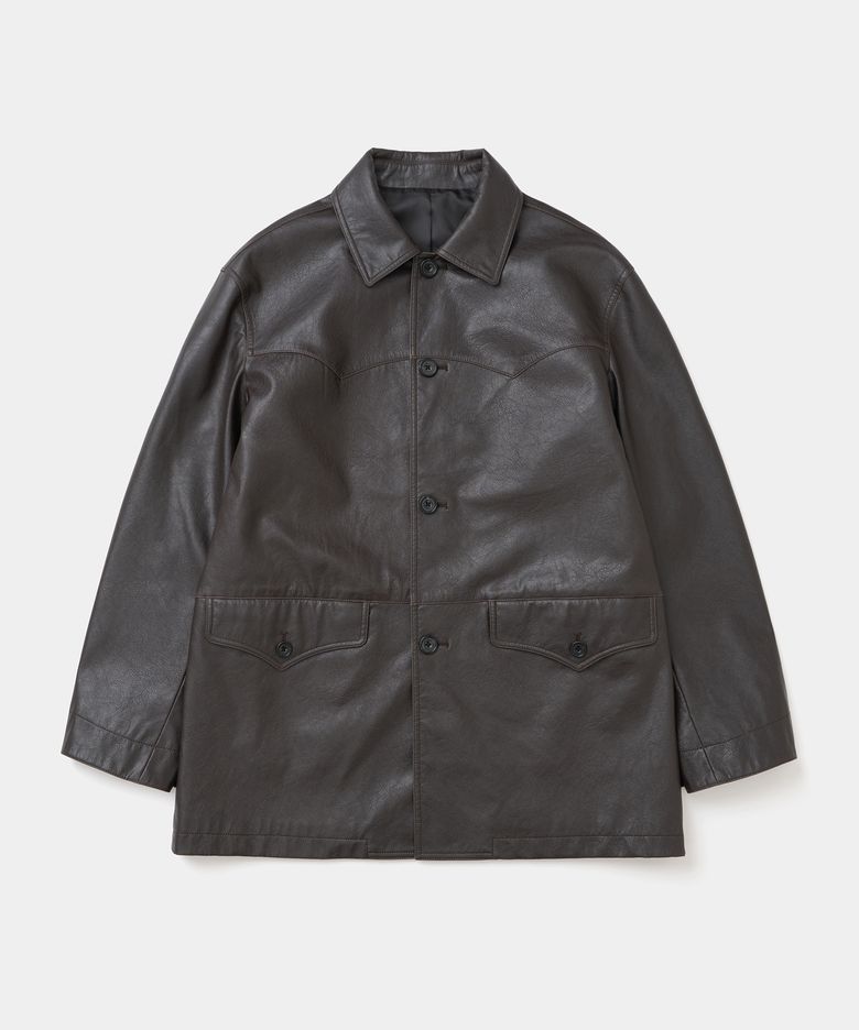 faux leather western car coat brown