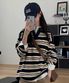 (우먼) 스트라이프 카라 니트-다크 네이비