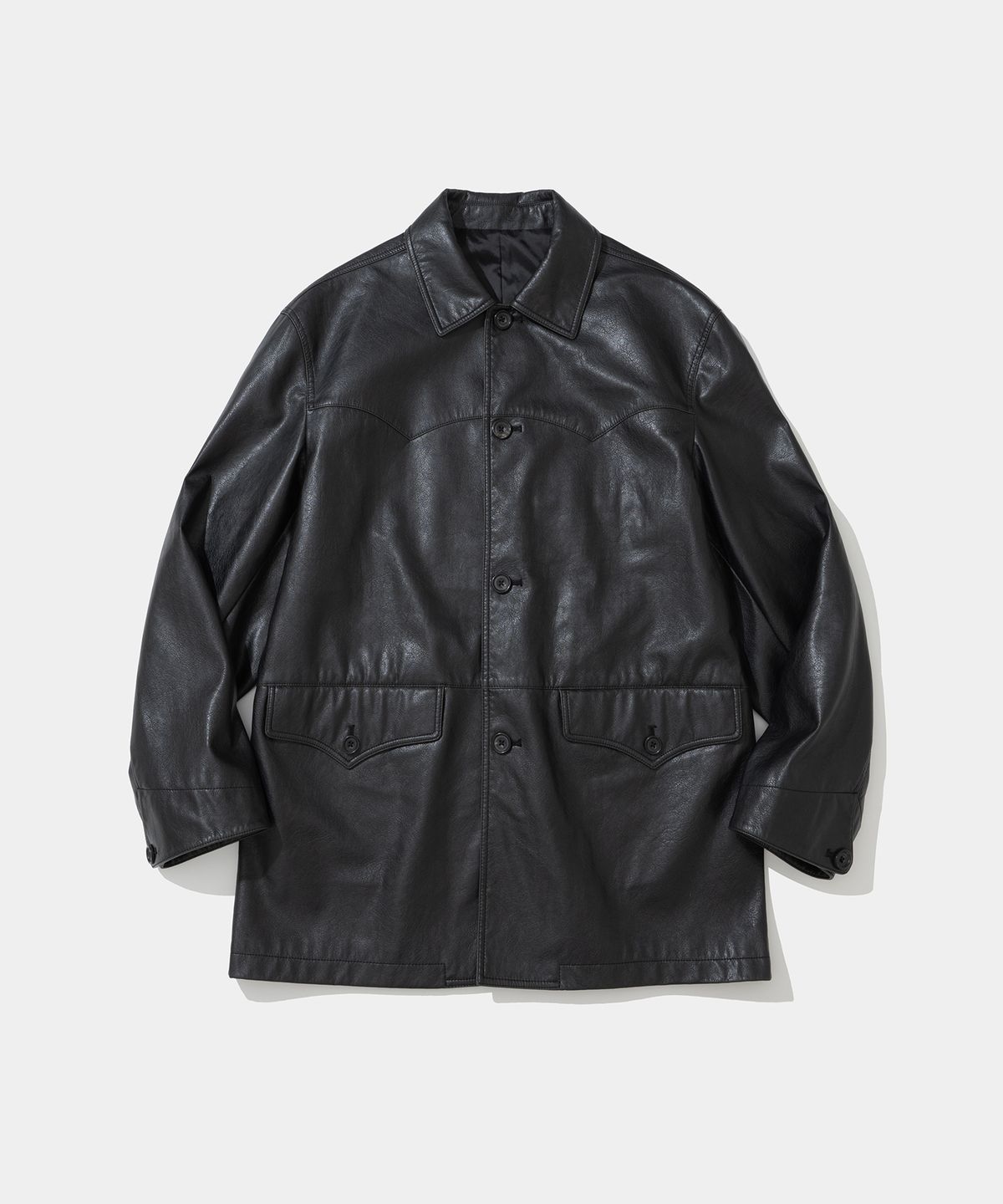 유니폼브릿지(UNIFORM BRIDGE) faux leather western car coat black