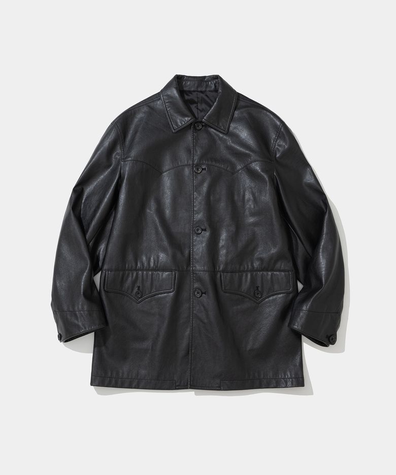 faux leather western car coat black