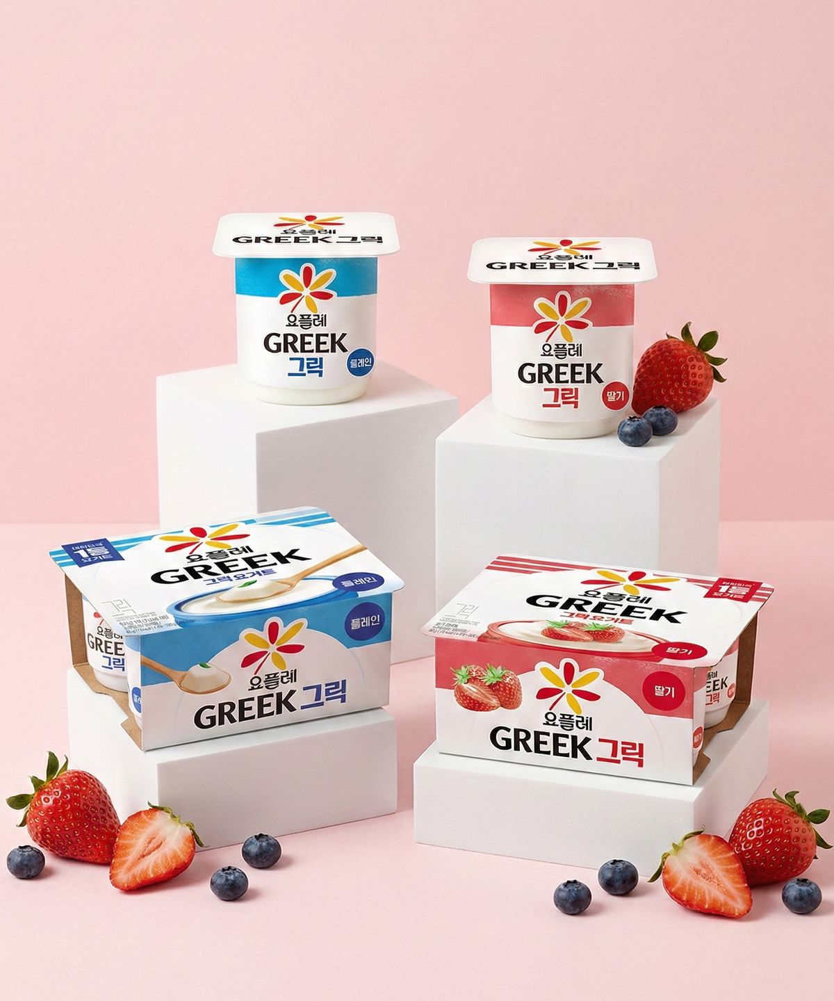 빙그레(BINGGRAE) 요플레 그릭 딸기 80g 8입 + 그릭 플레인 80g 8입 (총 16입)