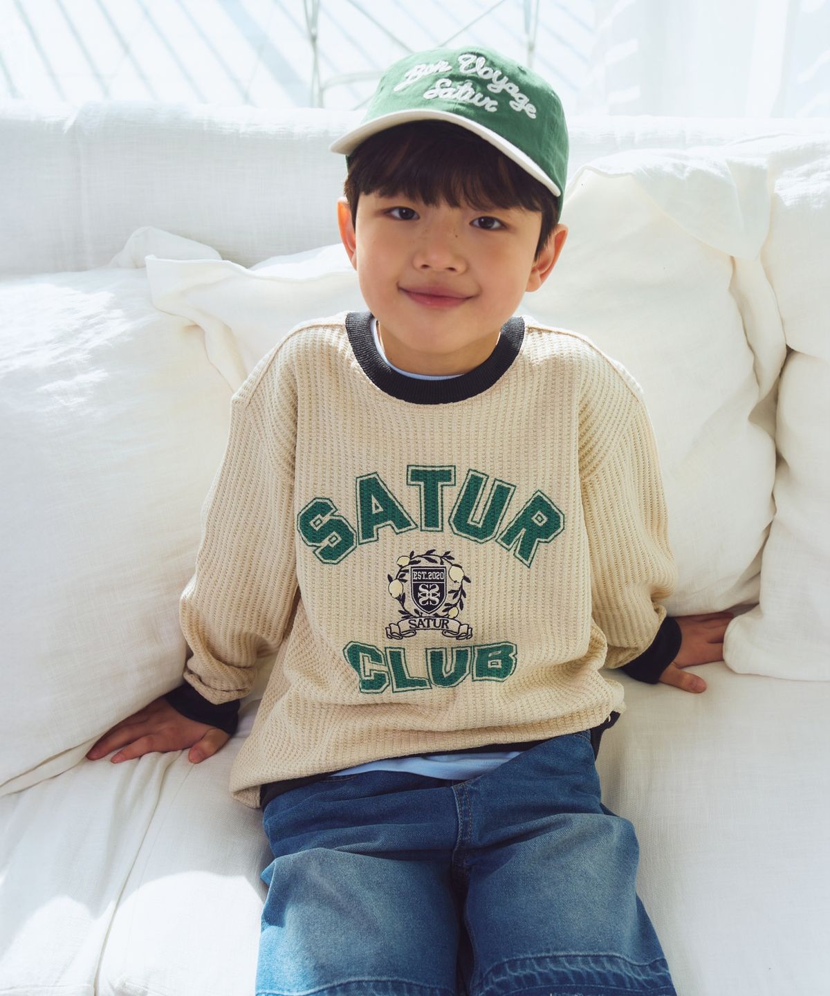 세터 키즈(SATUR KIDS) (K) 컬러 블록 와플 스웨트셔츠 크림