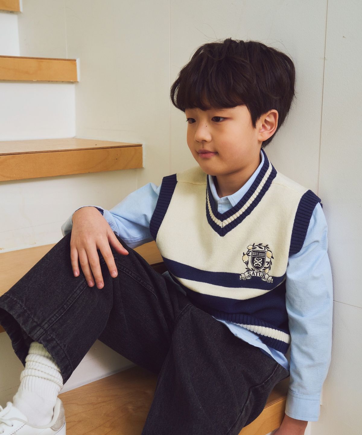 세터 키즈(SATUR KIDS) (K) 컬러 블록 브이넥 베스트 네이비