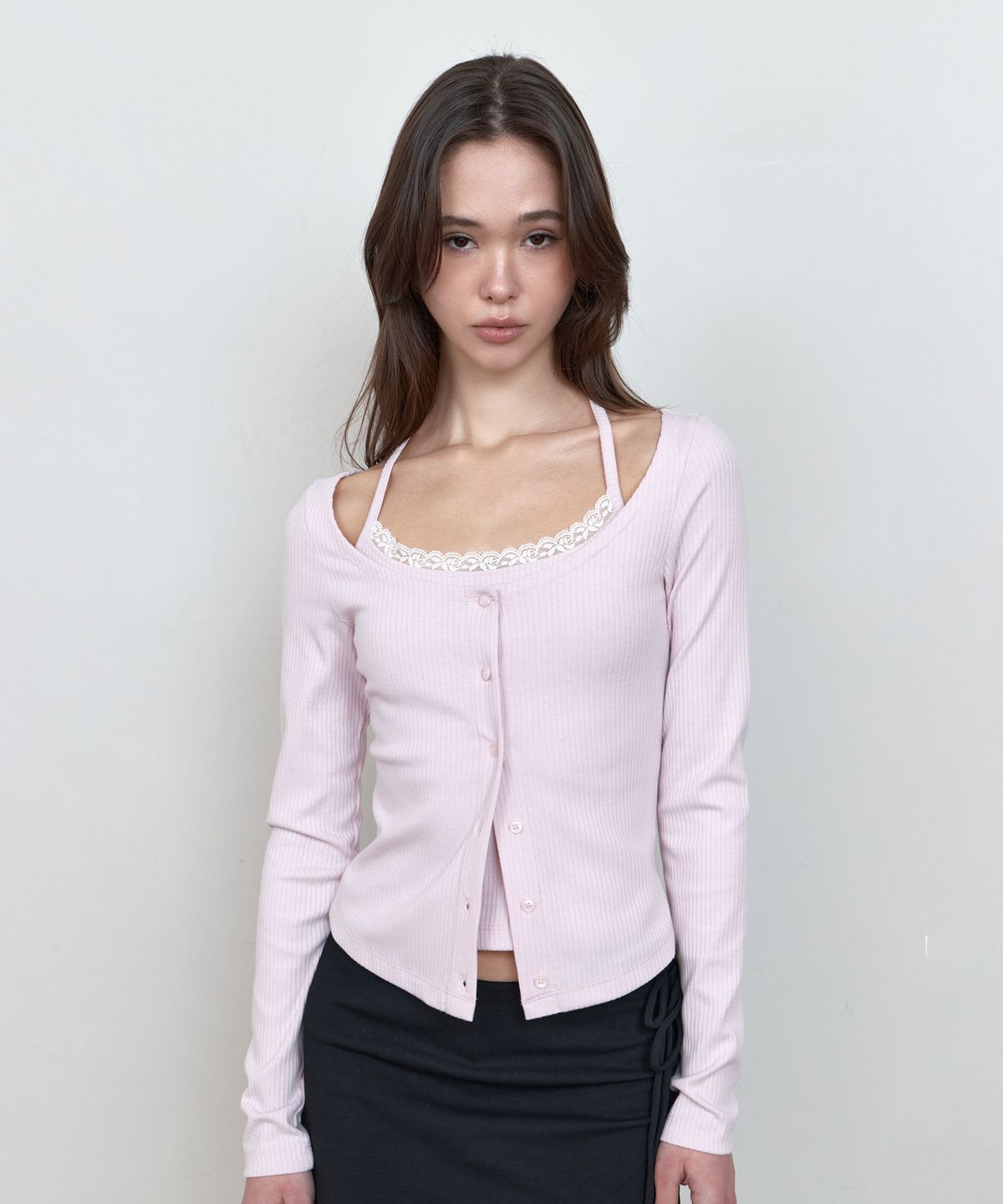 큐리티(CURETTY) C 2-WAY ROSE BUTTON CARDIGAN SET_PINK