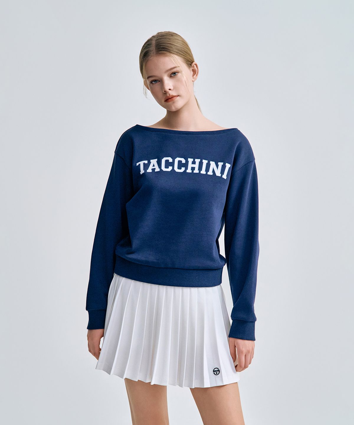 세르지오 타키니(SERGIO TACCHINI) W 쿠쉬라이트 프렌치 보트넥 맨투맨 (Navy)