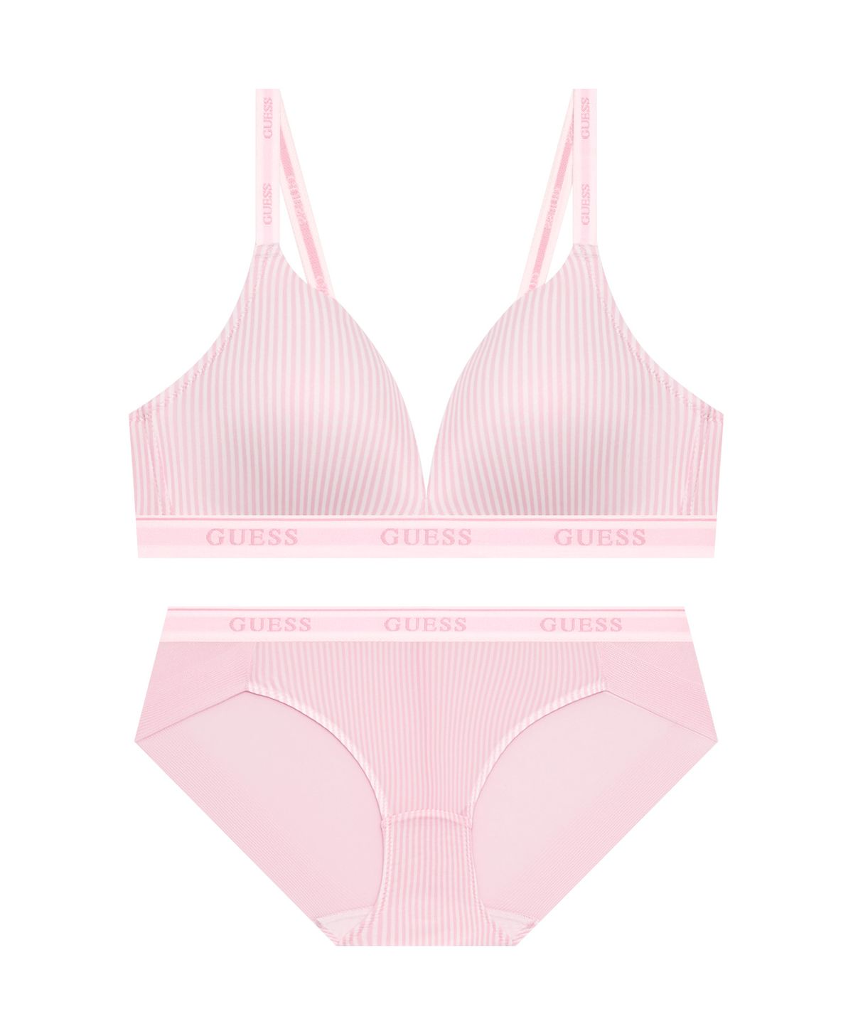 게스언더웨어(GUESS UNDERWEAR) 스트라이프 노와이어 브라 팬티 세트 - 라이트핑크