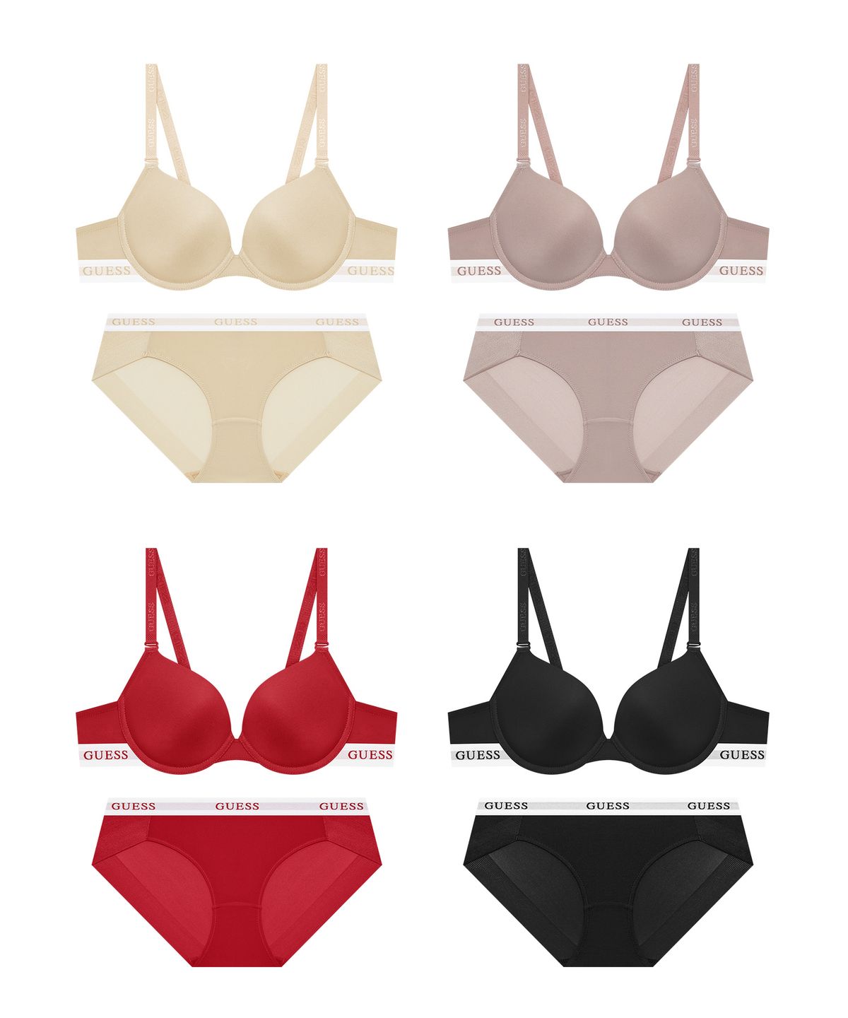 게스언더웨어(GUESS UNDERWEAR) 딥톤 에어로쿨 와이어 브라 팬티 세트 - 4Colors