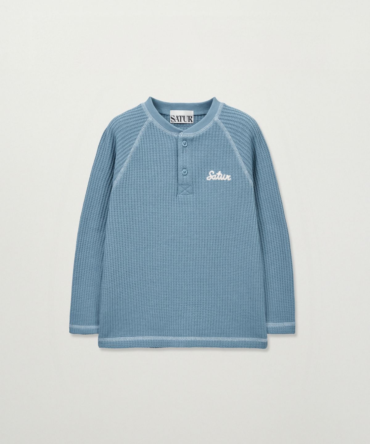 세터 키즈(SATUR KIDS) (K) 와플 헨리넥 티셔츠 블루