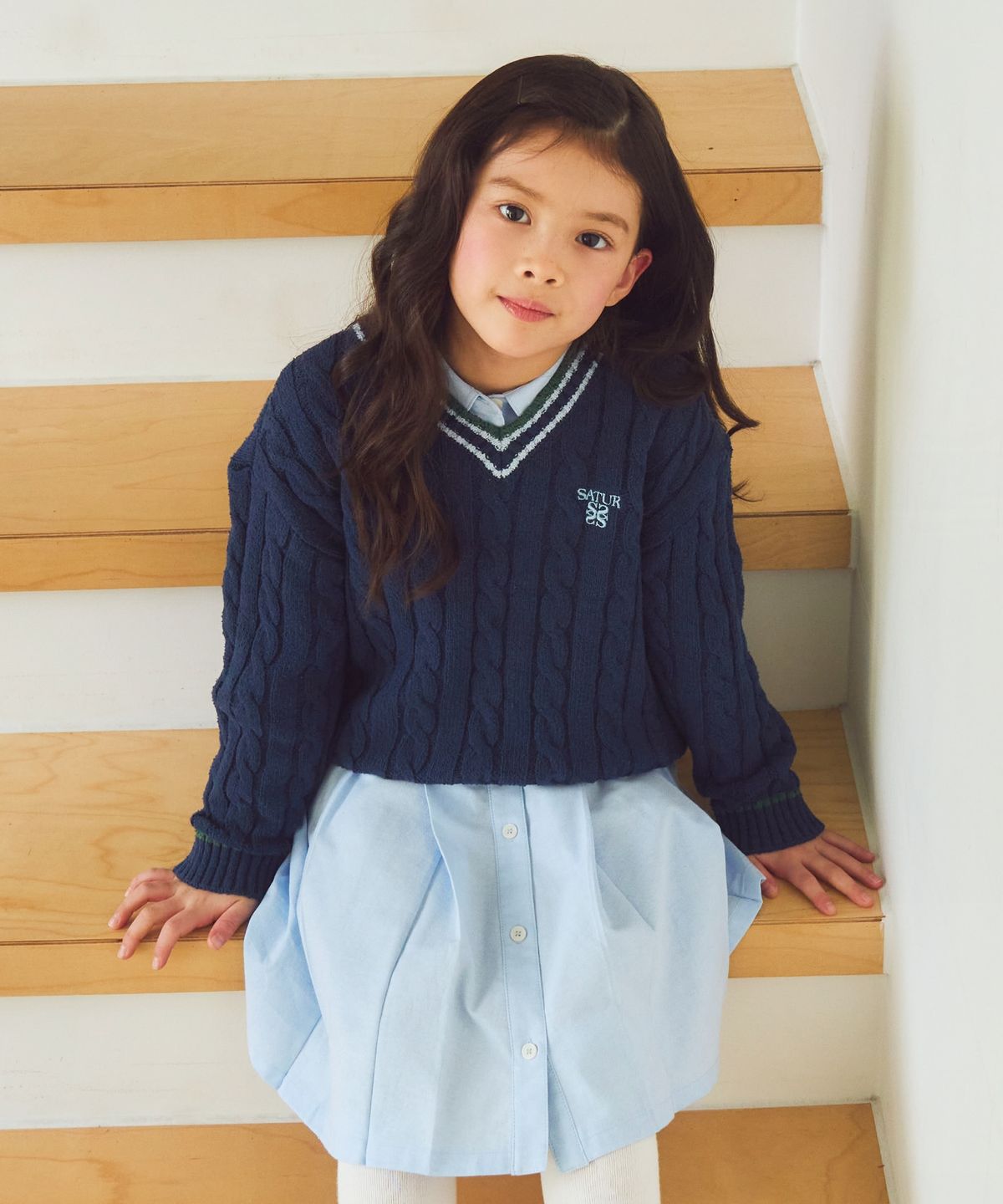세터 키즈(SATUR KIDS) (K) 아페로 브이넥 니트 네이비