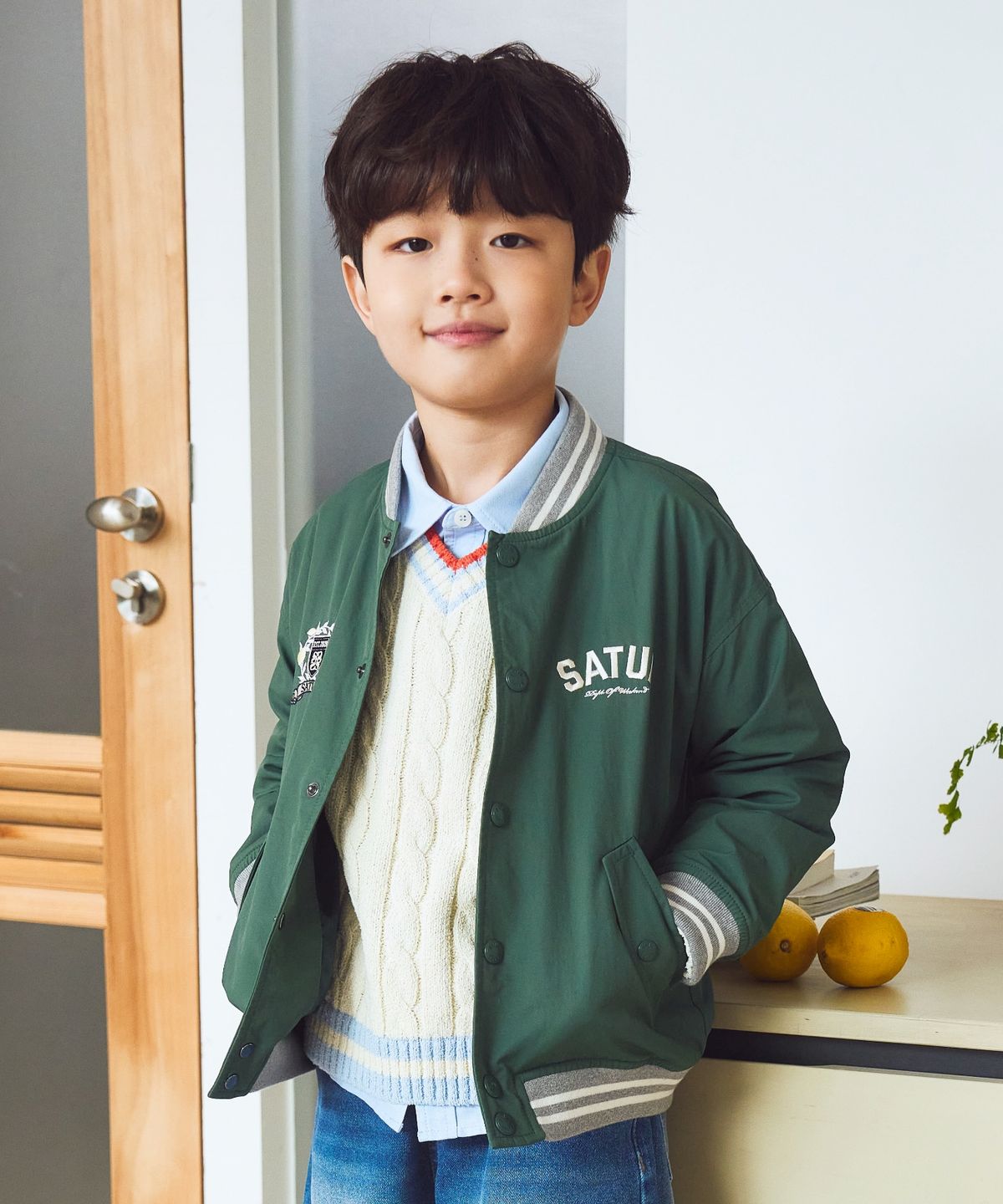 세터 키즈(SATUR KIDS) (K) 나일론 바시티 자켓 그린