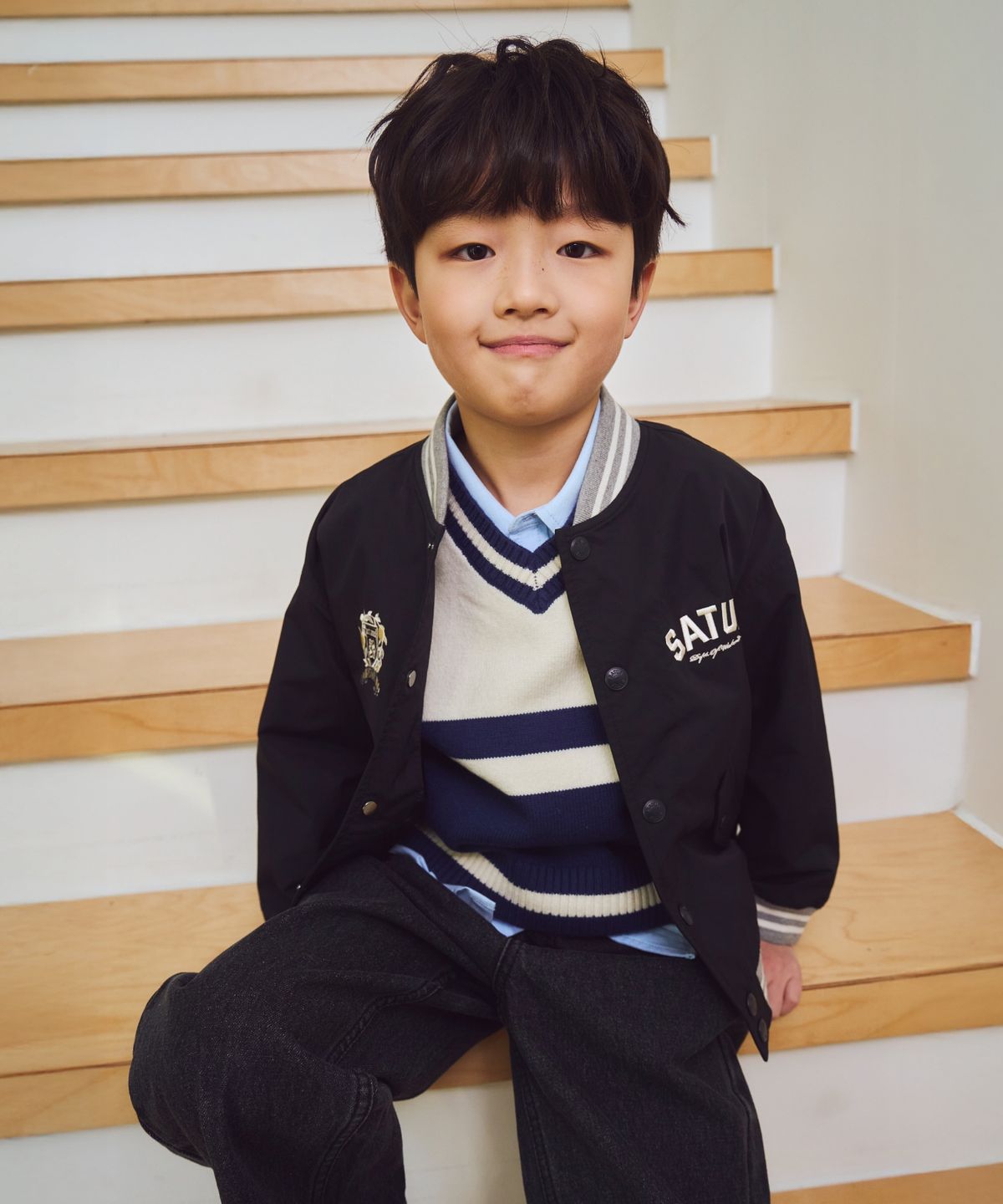세터 키즈(SATUR KIDS) (K) 나일론 바시티 자켓 블랙