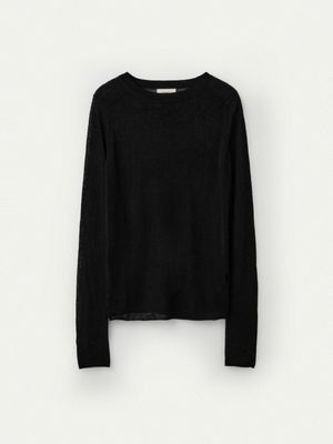 Weightless Wool Fitted Crew Neck Pullover_Black
