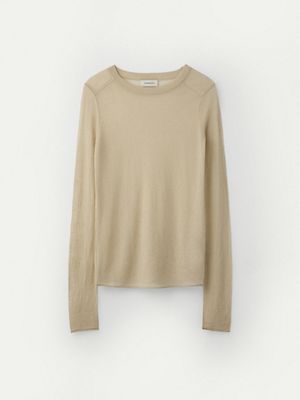 Weightless Wool Fitted Crew Neck Pullover_Champagne
