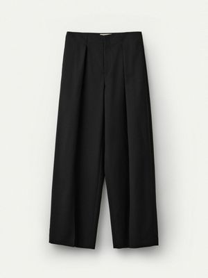 Tropical Wool Tucked Pants_Black