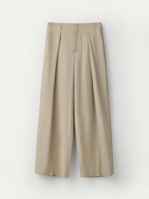 Tropical Wool Tucked Pants_Beige