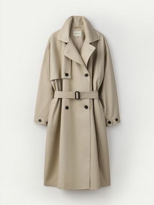 Convertible Collar Oversized Trench Coat_Travertine
