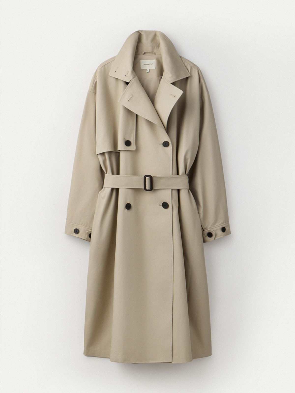 우마뭉(UMARMUNG) Convertible Collar Oversized Trench Coat_Travertine