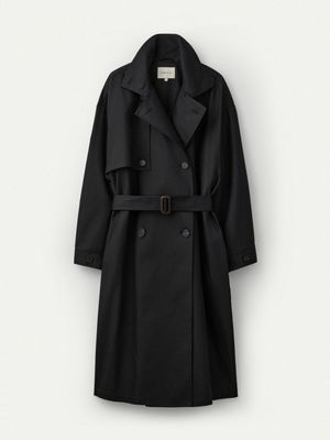 Convertible Collar Oversized Trench Coat_Black