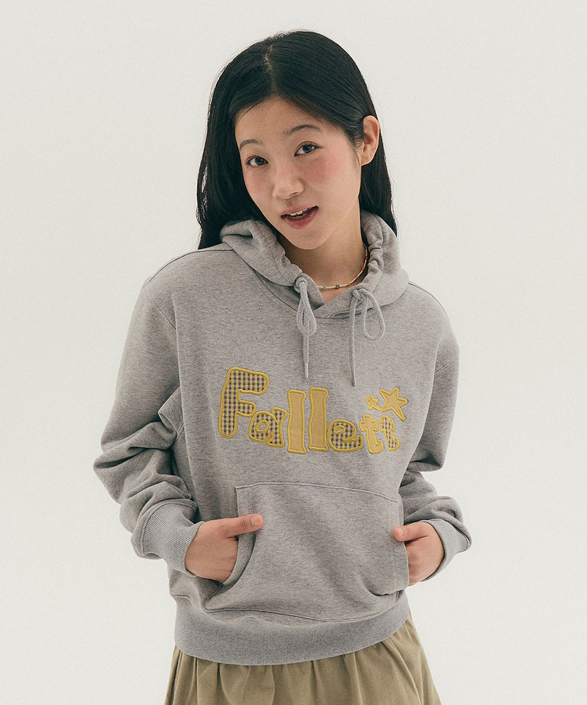 팔렛(FALLETT) 로고 아플리케 후드 멜란지 그레이