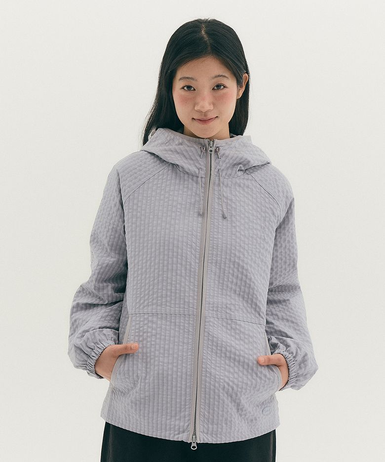 체크 후드 바람막이 스카이블루