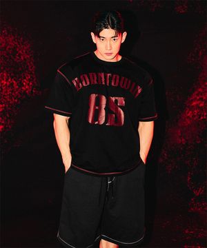 RED STITCH SEMI OVER FIT T-SHIRTS [BLACK]